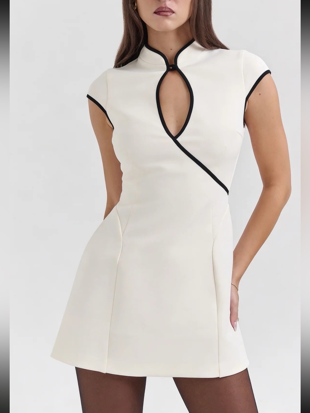 Zara Ivory Mini Dress with Black Trim